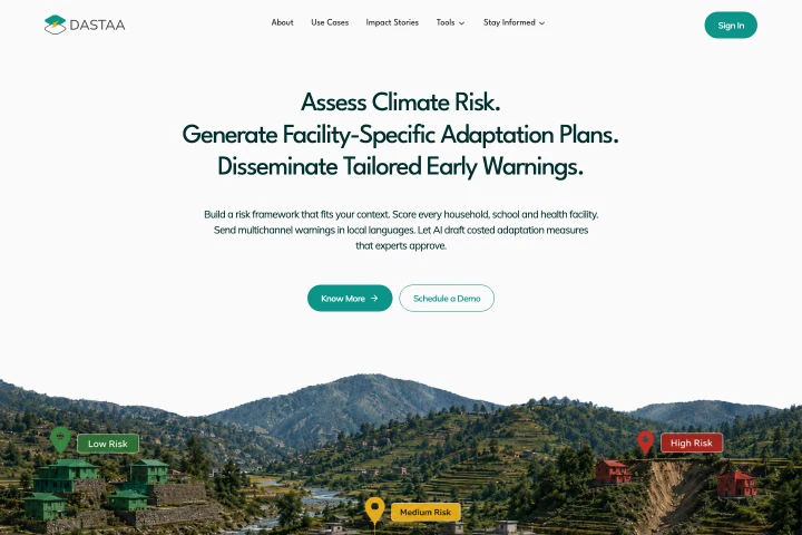 DASTAA website introducing climate risk assessment and early warnings