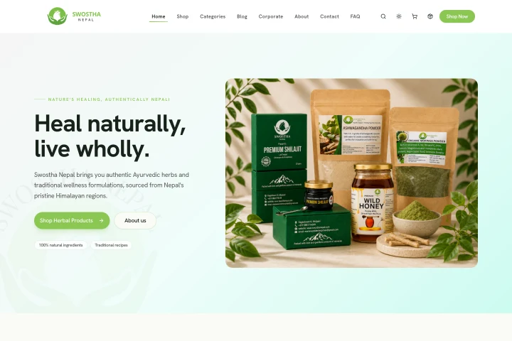 Swostha Nepal storefront showing the herbal product range