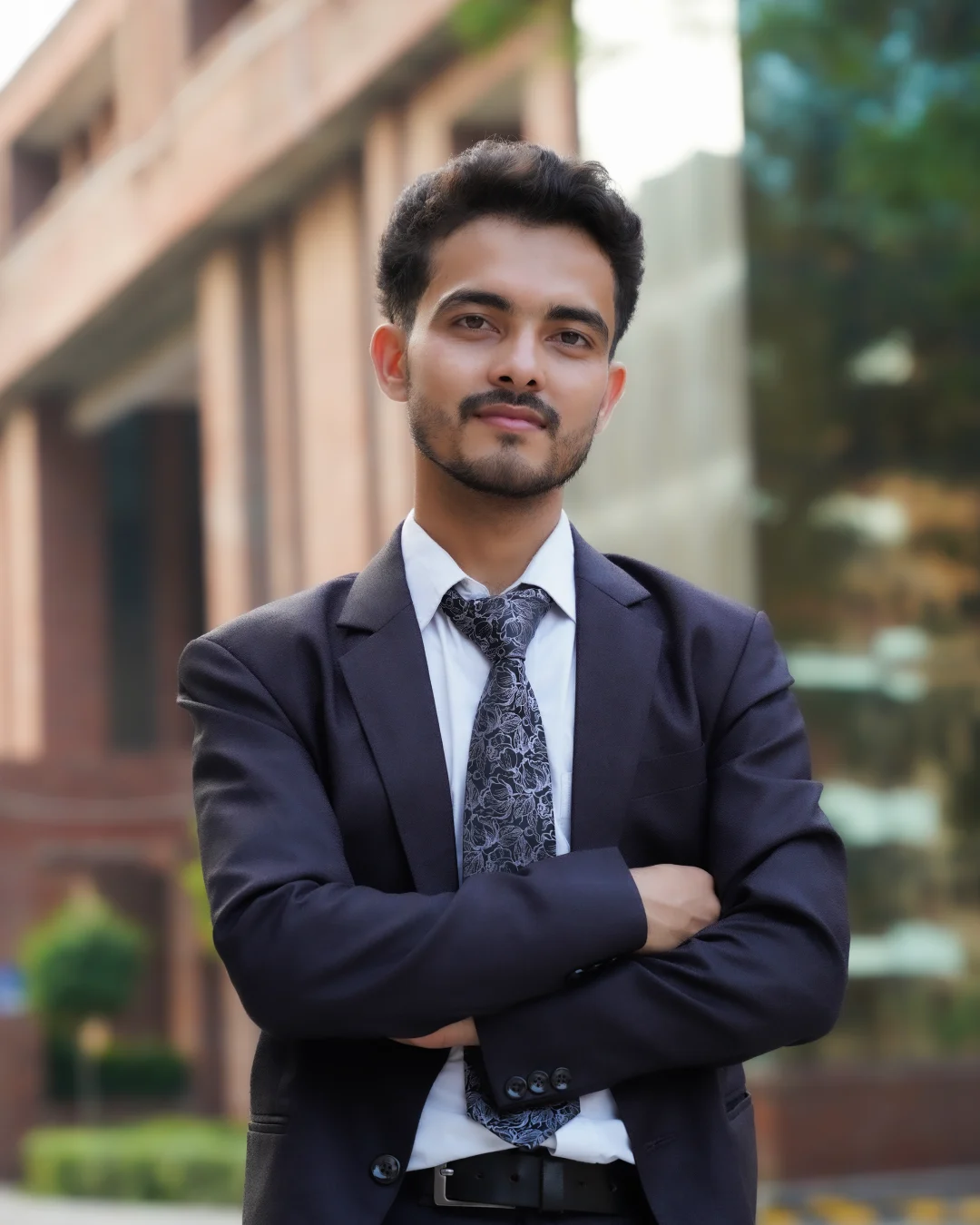 Abhishek Kandel standing outdoors in a suit